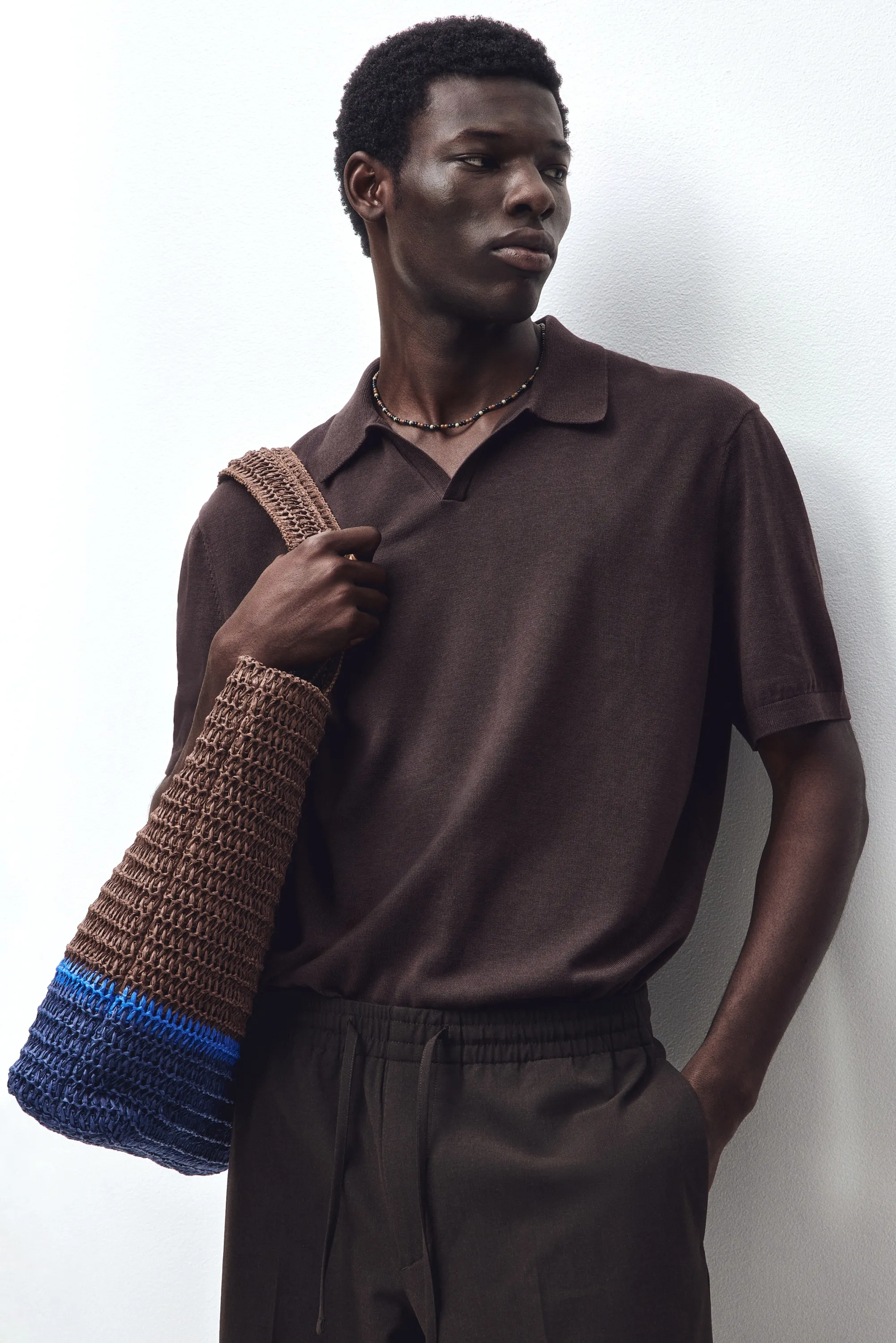 Polo Regular Fit en soie mélangée - Marron foncé