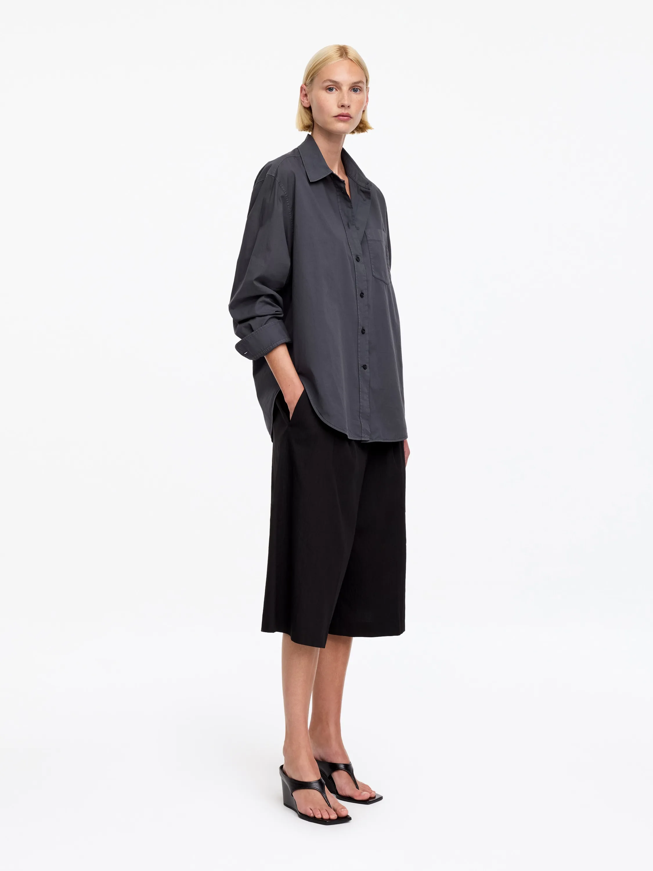 Chemise en popeline de coton - Noir délavé
