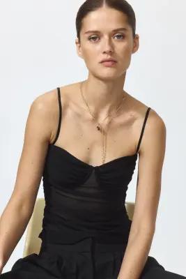 Top en mesh à effet ruché - Noir — photo 1