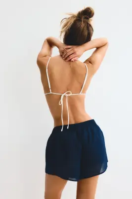 Short en coton - Bleu foncé — photo 3