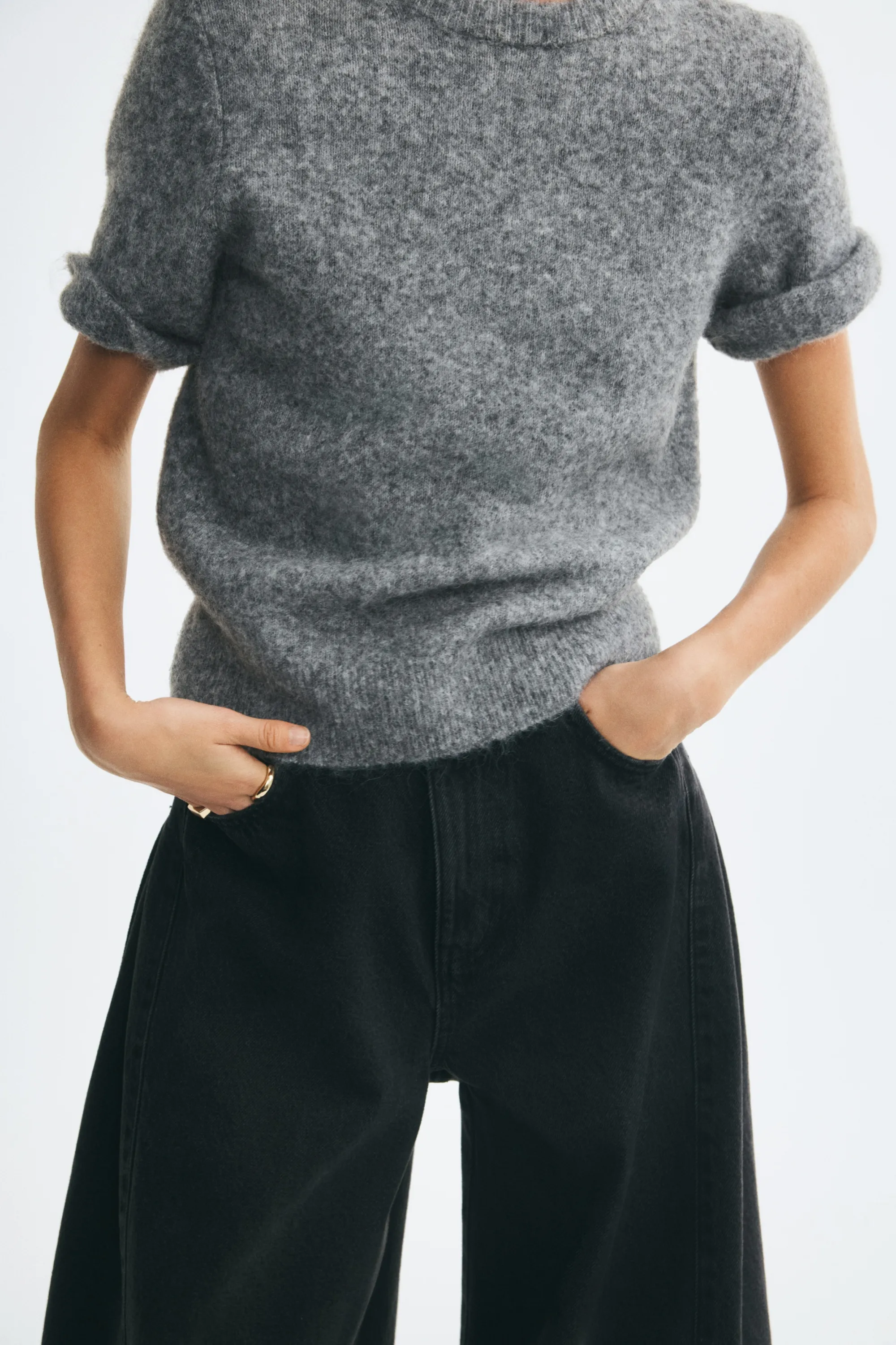 Pull à manches courtes - Gris chiné