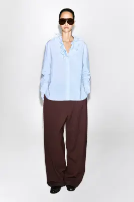 BLOUSE EN COTON CRÊPÉ À COL VOLANTÉ - BLEU / RAYÉ — photo 2