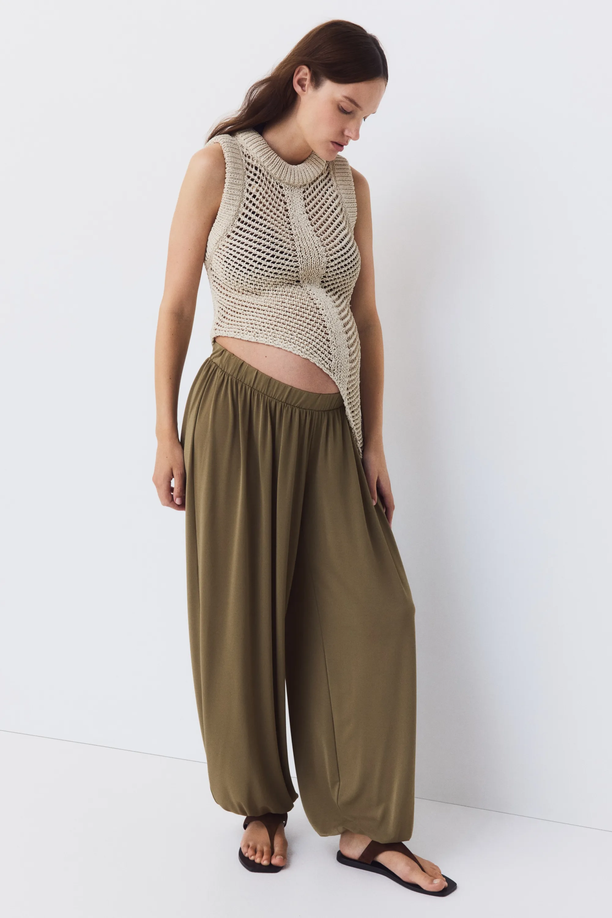 MAMA Pantalon ballon avec taille élastique - Vert kaki