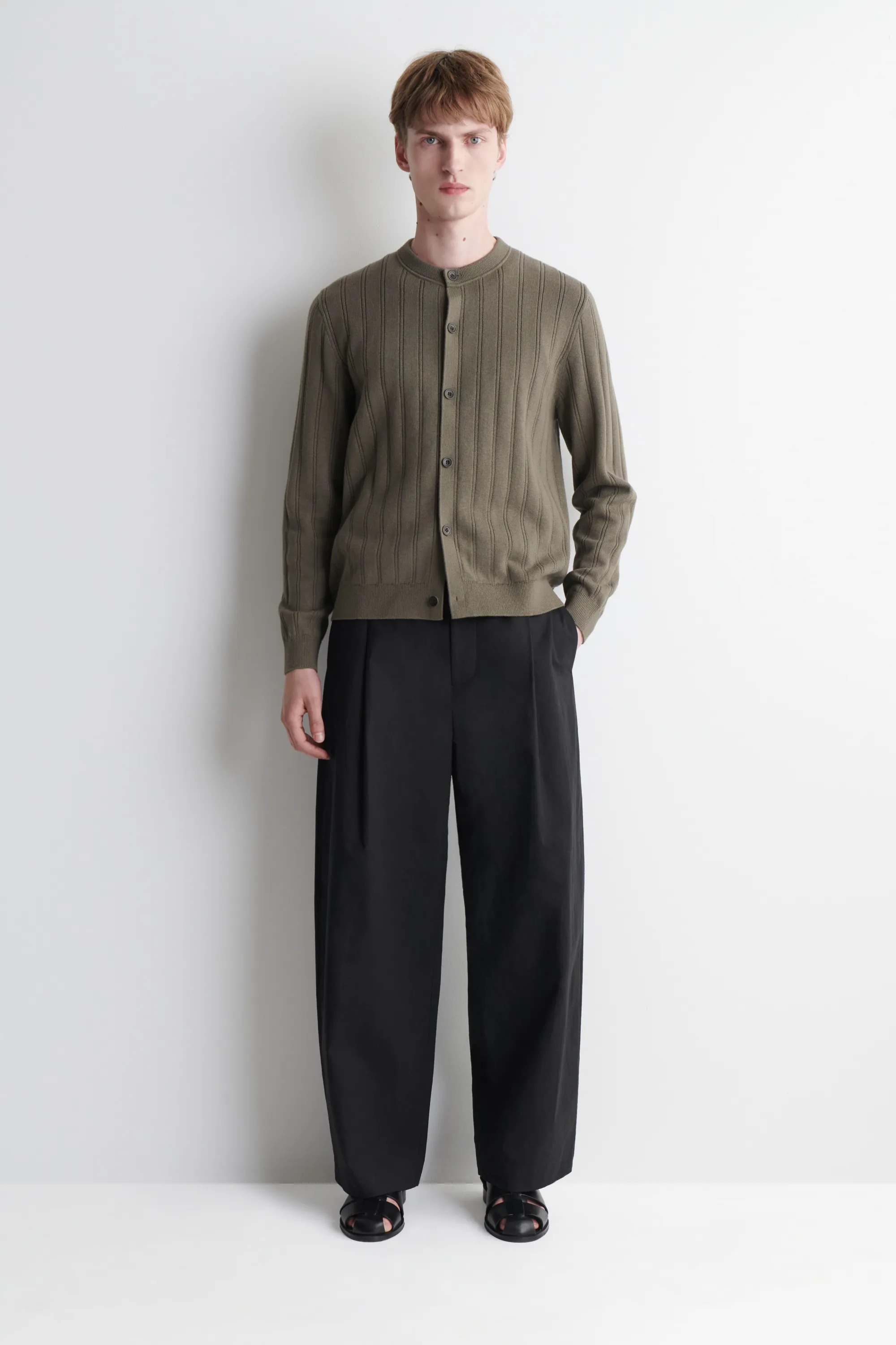 CARDIGAN EN LAINE ET COTON CÔTELÉ - KAKI