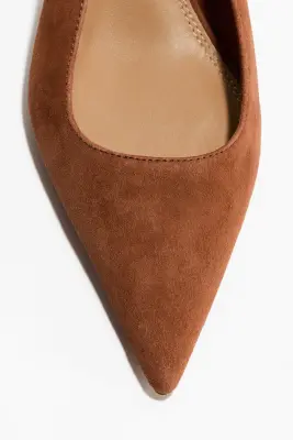 Escarpins en cuir velours avec bride arrière - Marron — photo 3