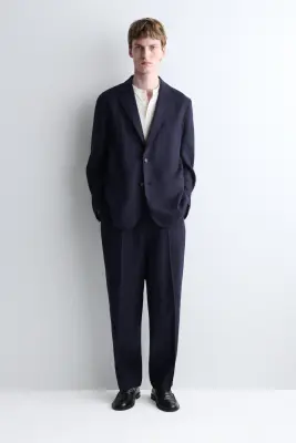 BLAZER BOUTONNAGE SIMPLE EN LIN - BLEU MARINE — photo 1