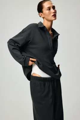Sweat avec col - Gris foncé — photo 2