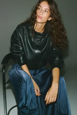 Jupe maxi plissée - Bleu acier foncé — photo 2