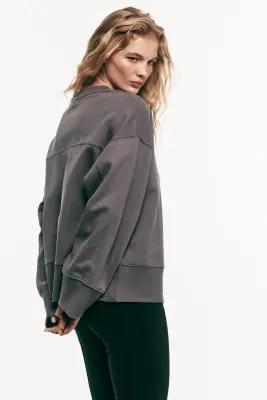 Sweat oversize en coton - Gris foncé — photo 3