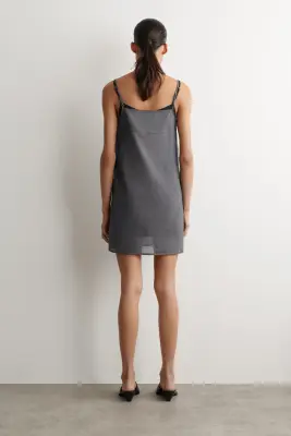 ROBE COURTE SUPERPOSÉE EN LAINE SEMI-DIAPHANE - GRIS CHINÉ / NOIR — photo 1
