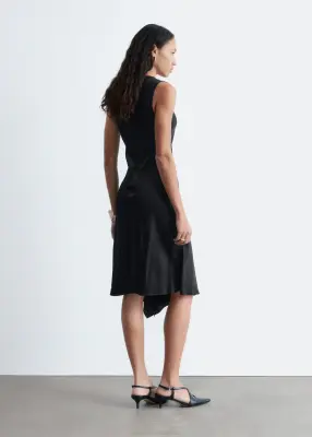 Robe midi asymétrique en satin - Noir — photo 5