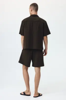 Short Relaxed Fit en interlock - Vert kaki foncé — photo 4