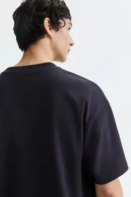T-shirt Oversized Fit en interlock - Bleu foncé — photo 3