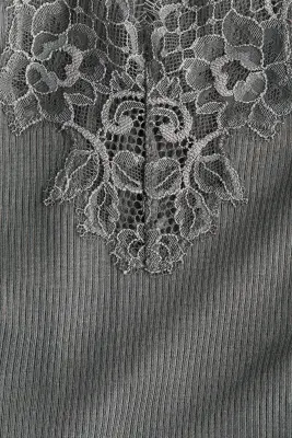 Body string en coton avec dentelle - Gris ancien — photo 4