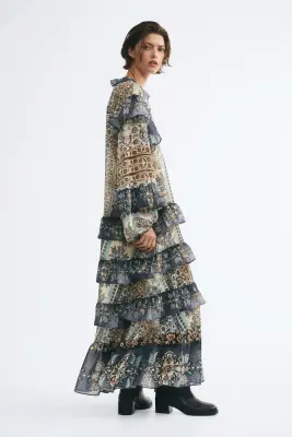 Robe tunique volantée - Bleu foncé/motif — photo 4