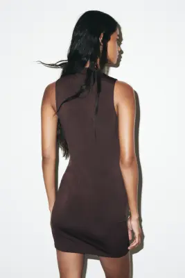 Robe en jersey à effet drapé - Marron foncé — photo 3