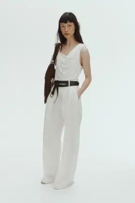 Top asymétrique à effet drapé - Blanc — photo 2