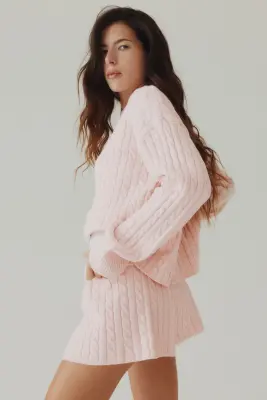 Pull en maille torsadée - Rose clair — photo 3