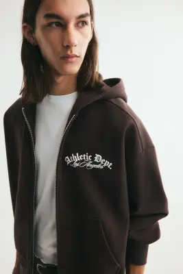 Veste imprimée Oversized Fit avec capuche et zip - Marron foncé/Athletic Dept — photo 2