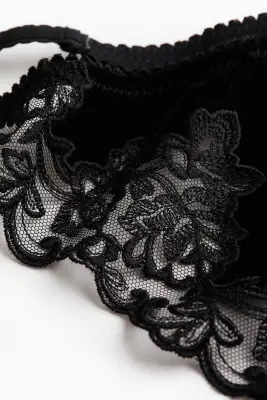 String Tanga en velours brodé - Noir — photo 4