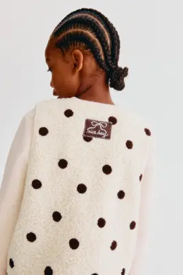 Veste sans manches en tissu Teddy bear - Crème/pois — photo 4