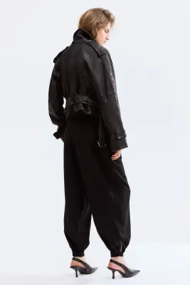 Pantalon plissé à jambes ballon - Noir — photo 2