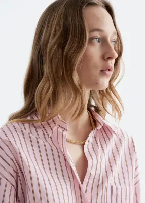 Chemise en coton - Rose/Rayures rouges — photo 4
