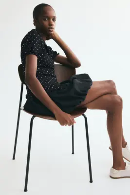 Top à boutons avec manches bouffantes - Noir/pois — photo 2