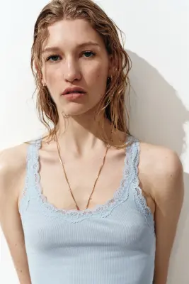 Débardeur en viscose mélangée avec dentelle - Bleu clair — photo 2