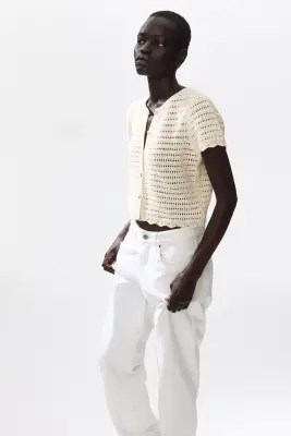 Gilet en maille pointelle - Crème — photo 2