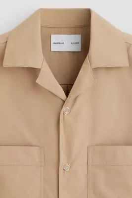 Chemise en coton pima avec col cubain - Beige — photo 1