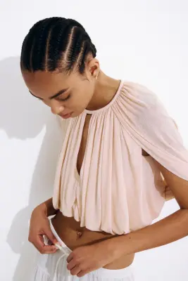 Top en maille fine avec base à effet boule - Rose pêche — photo 1