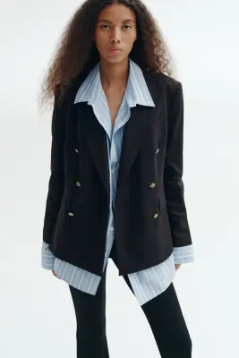Blazer croisé en twill - Noir — photo 1