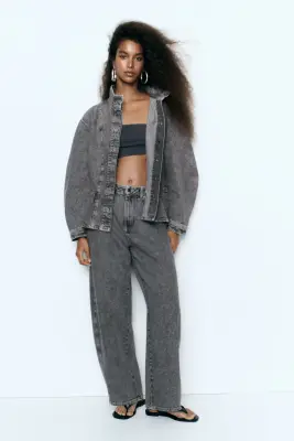 Chemise péplum en denim - Gris denim — photo 3