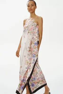 Robe bandeau avec panneau drapé - Crème/fleuri — photo 4