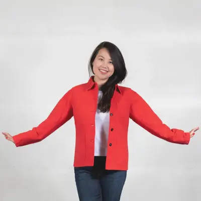 Veste de travail en croisé coton bio 1G/4F - Rouge — photo 3