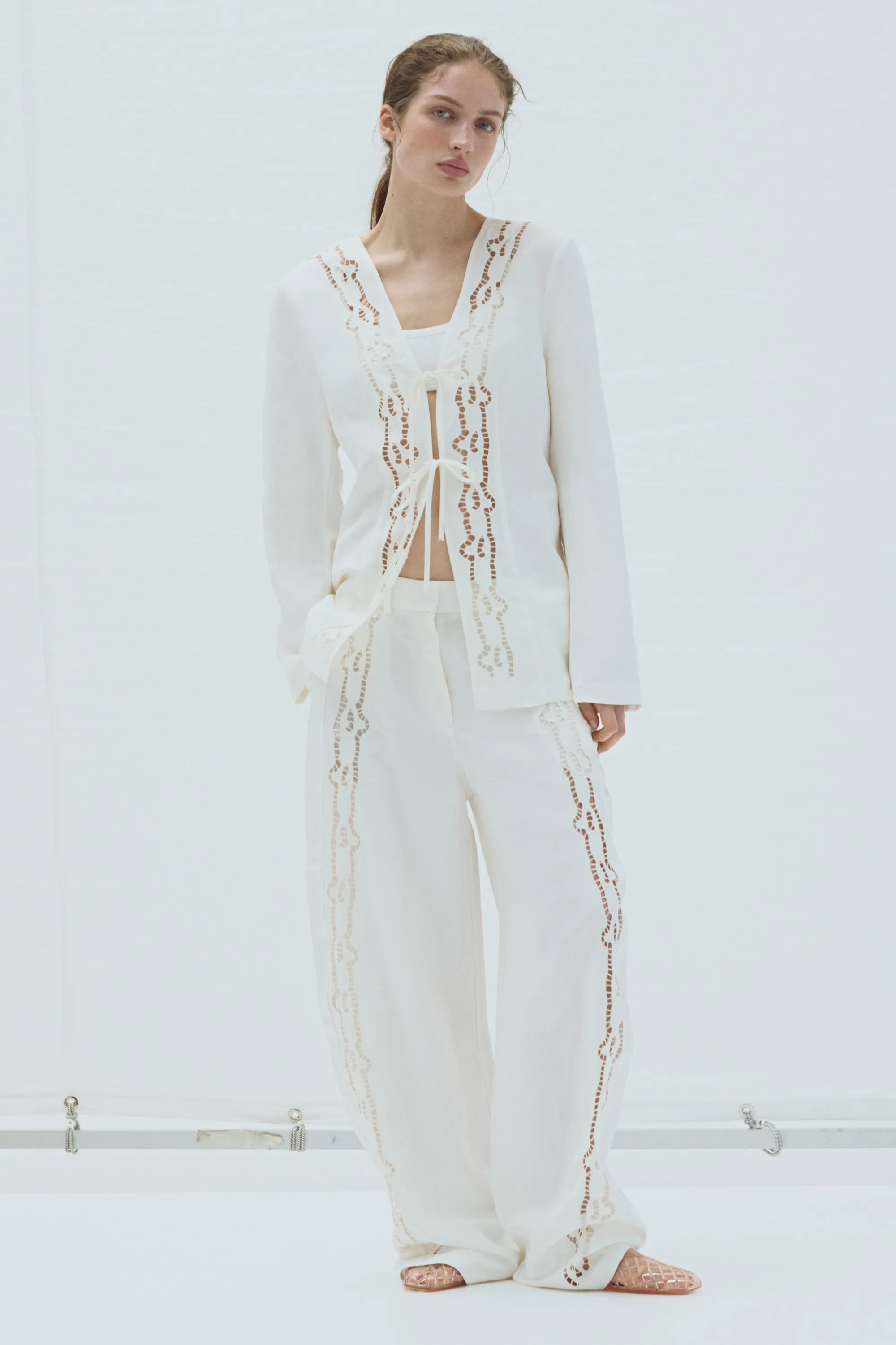 Blazer à nouer en lin mélangé - Blanc