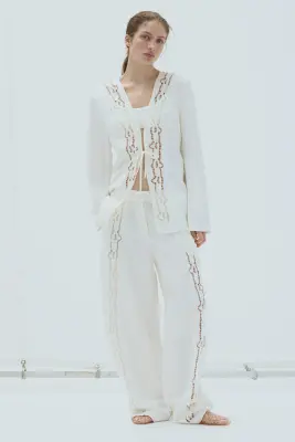 Blazer à nouer en lin mélangé - Blanc — photo 1