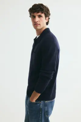 Polo Regular Fit en maille - Bleu marine — photo 4