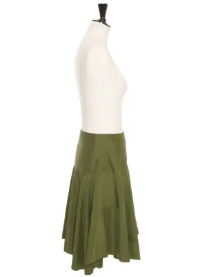 Jupe mi-longue en coton satiné vert olive Prix boutique 990€ Taille M — photo 3