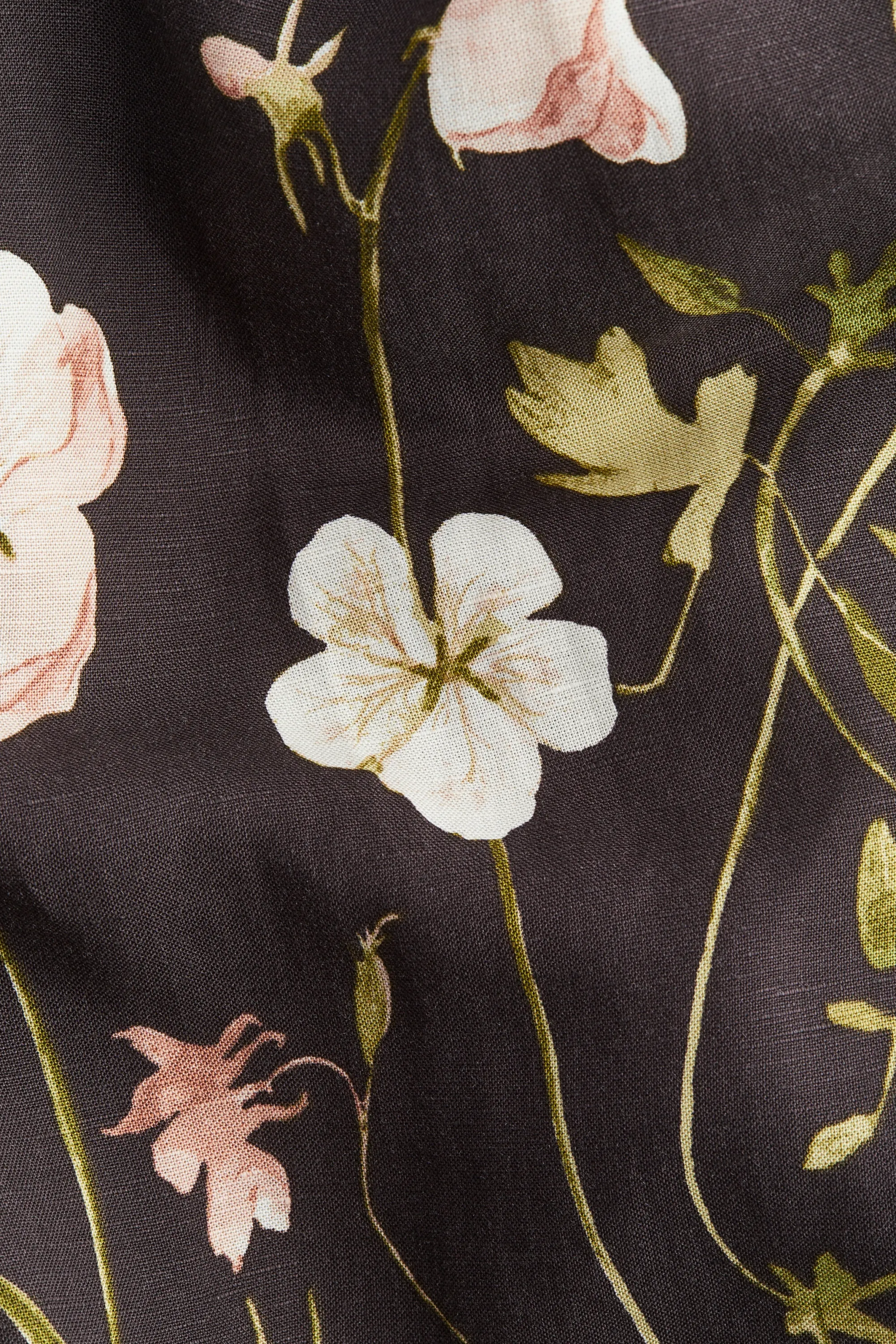 Robe en lin mélangé avec ceinture à nouer - Noir/fleuri