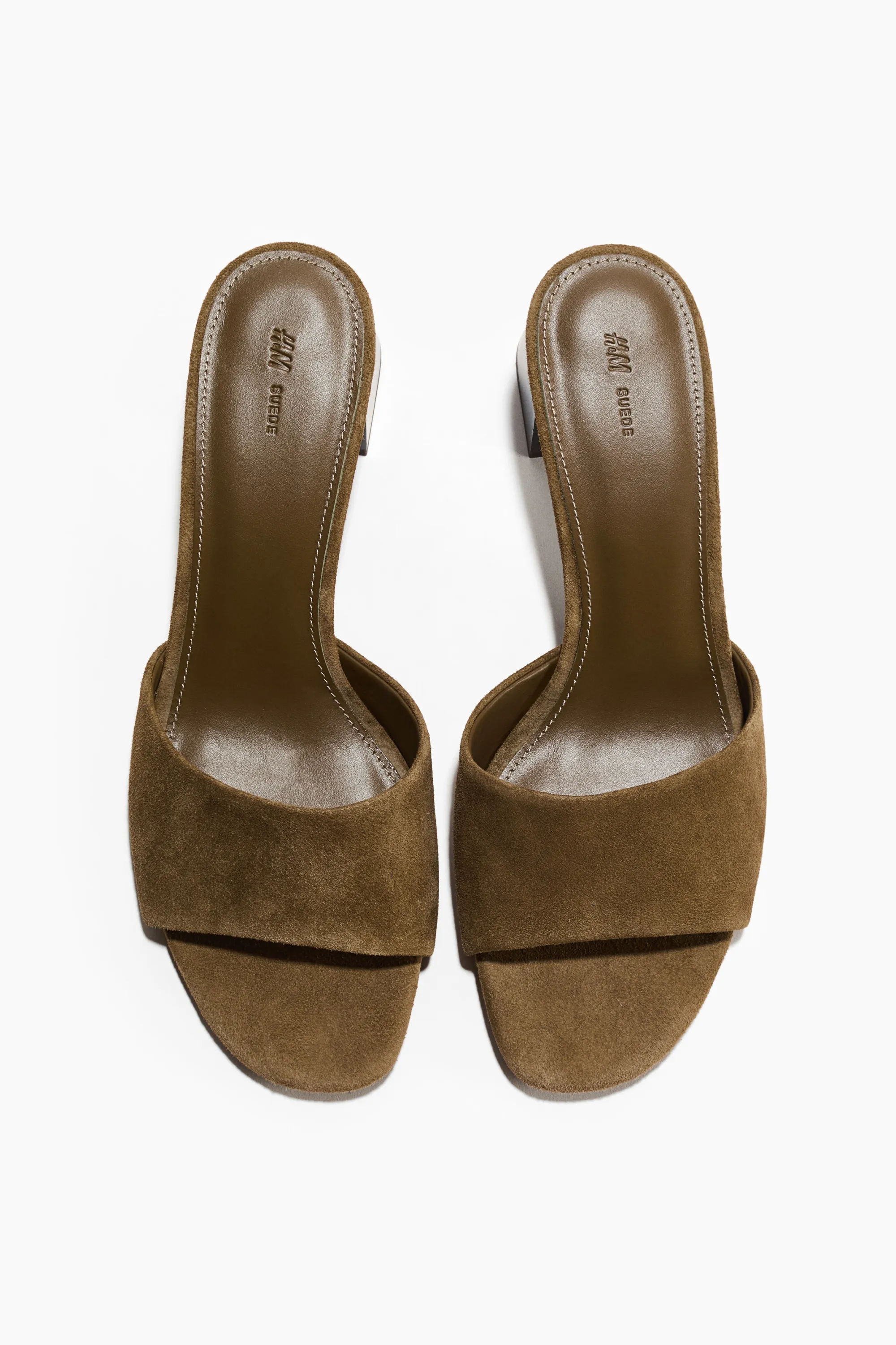 Sandales à talon en cuir velours - Vert kaki foncé