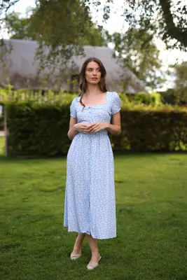 Estelle Cap Sleeve Midi Dress - Blue floral — photo 4