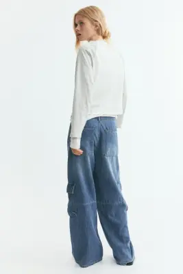 Top en coton avec manches raglan - Gris clair chiné/color block — photo 2