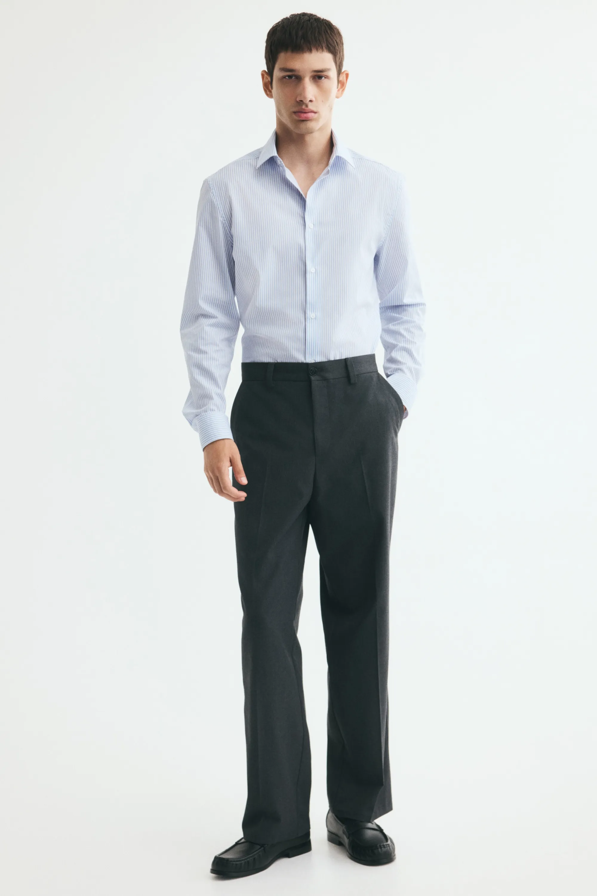 Chemise Slim Fit repassage facile - Bleu clair/rayé