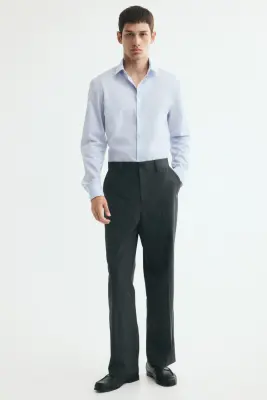 Chemise Slim Fit repassage facile - Bleu clair/rayé — photo 1