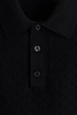 Polo Slim Fit en maille texturée - Noir — photo 4