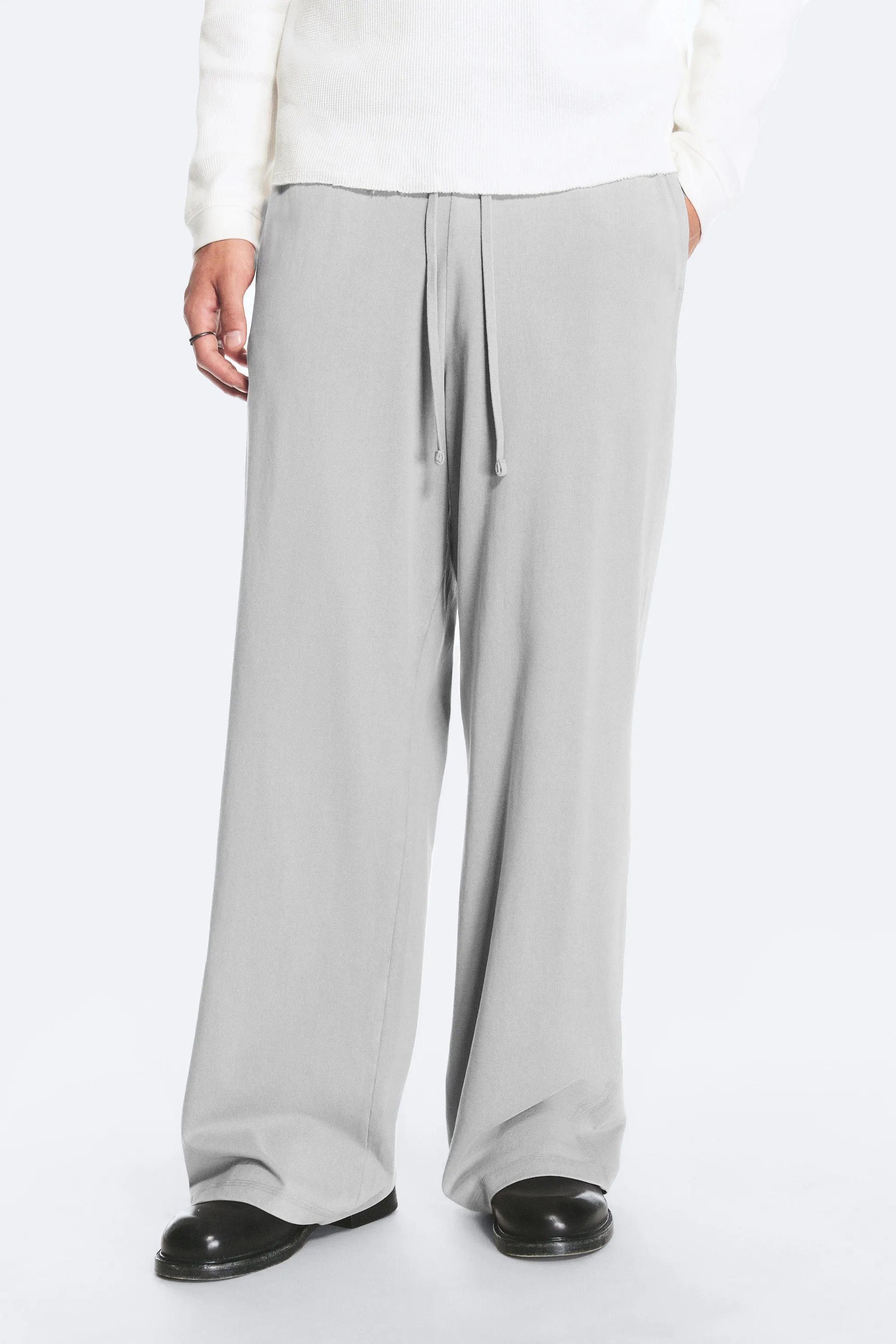 Pantalon lounge large en coton - Gris poudré clair