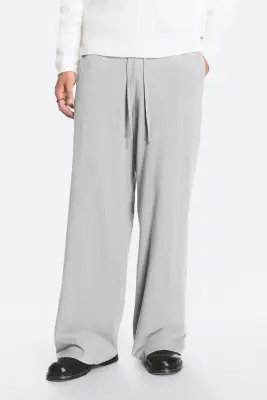 Pantalon lounge large en coton - Gris poudré clair — photo 1