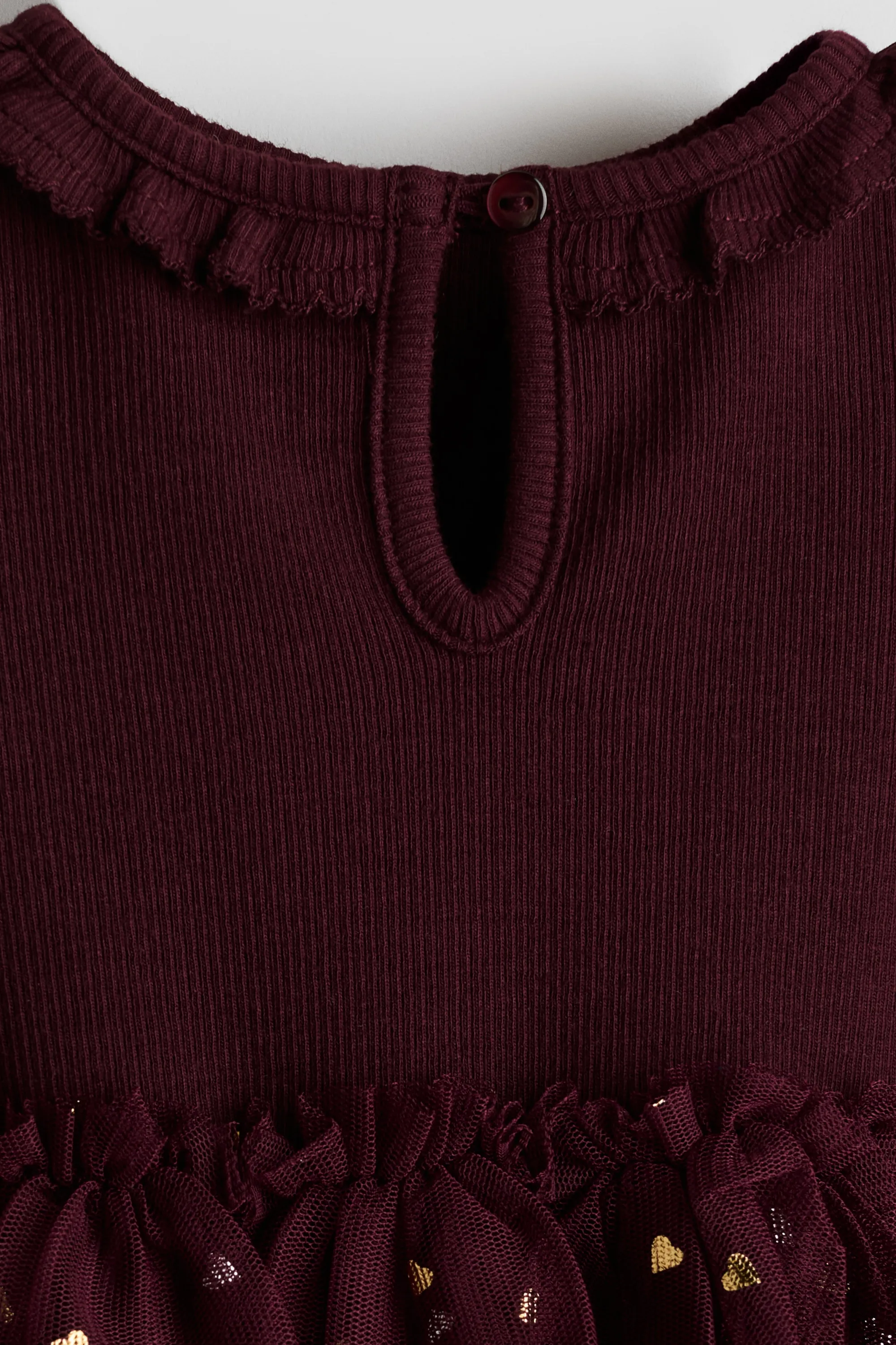 Robe en coton avec jupe en tulle - Rouge foncé/cœurs
